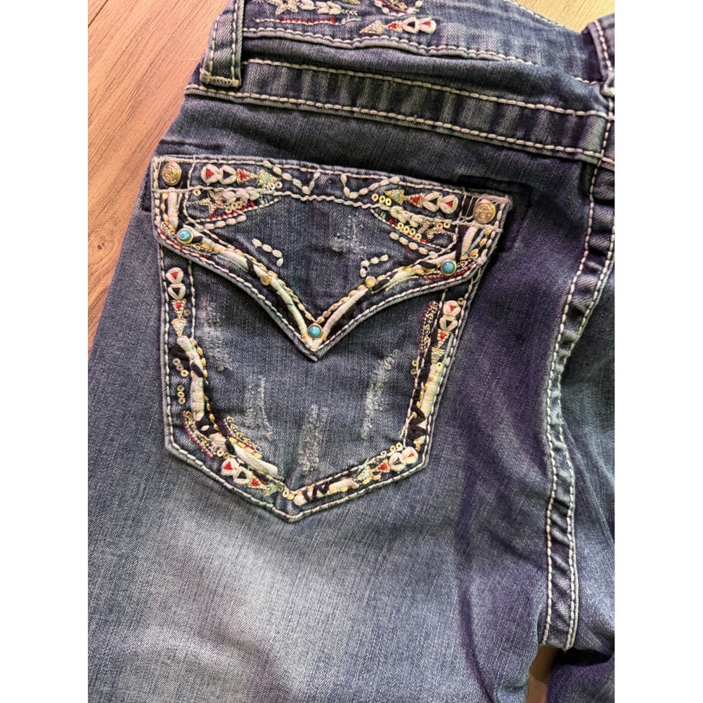Grace in LA Womens Bootcut Jeans Dark Wash Embroidered Embellished Size 27 - Picture 3 of 5